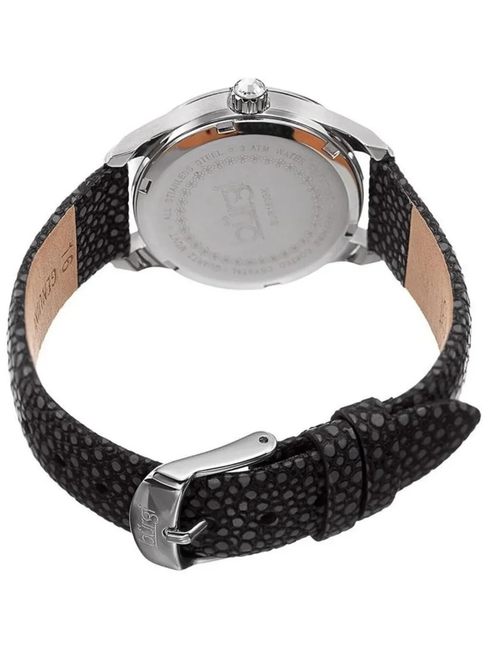 NWT Burgi Mother Of Pearl Dial Ladies Black Polka Dot Leather Watch